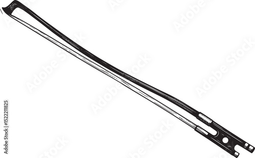 Detailed woodcut illustration of a violin bow, showcasing musica