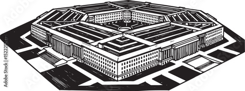 Detailed Woodcut Style Illustration of the Pentagon Building in