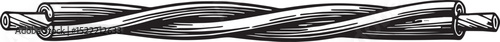 Monochrome Illustration of Braided Electric Wire in Woodcut Styl