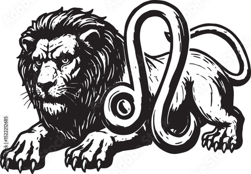 Vintage Woodcut Illustration of Leo Zodiac Sign with a Majestic