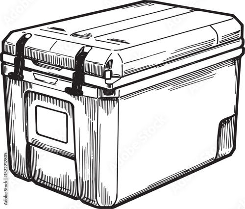 Detailed Woodcut Style Illustration of a Portable Cooler Box for