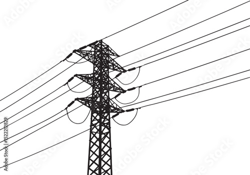 Monochrome Illustration of an Electric Tower and Power Lines on