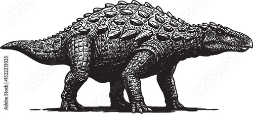 Detailed Woodcut Illustration of Nodosaurus Dinosaur in Black an