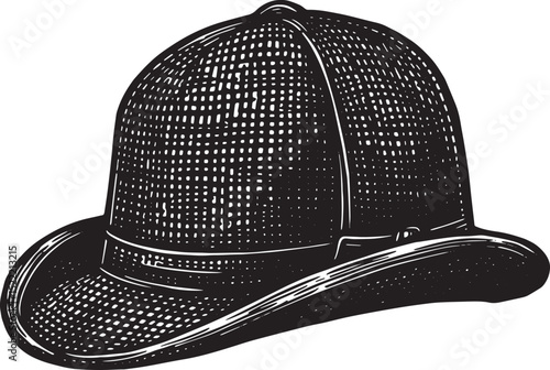 Detailed Black and White Woodcut Illustration of a Sherlock Hat