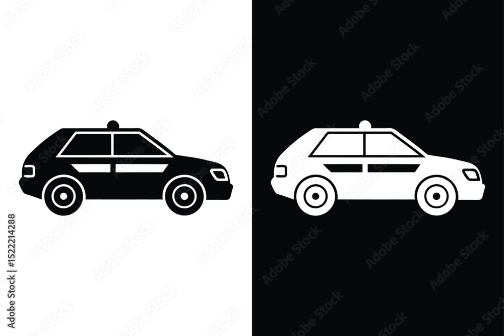 Fototapeta premium Police Car Icon. Black Patrol Vehicle with Siren Light Vector
