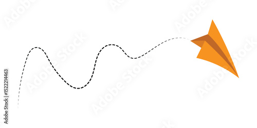 Paper plane with dotted line, Origami paper airplane, Travel symbol, vector illustration. Isolated. Outline. Hand drawn doodle airplane. Black linear paper plane icon eps 10