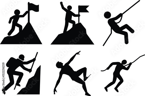 Mountain Climbing and Adventure Icons Set.