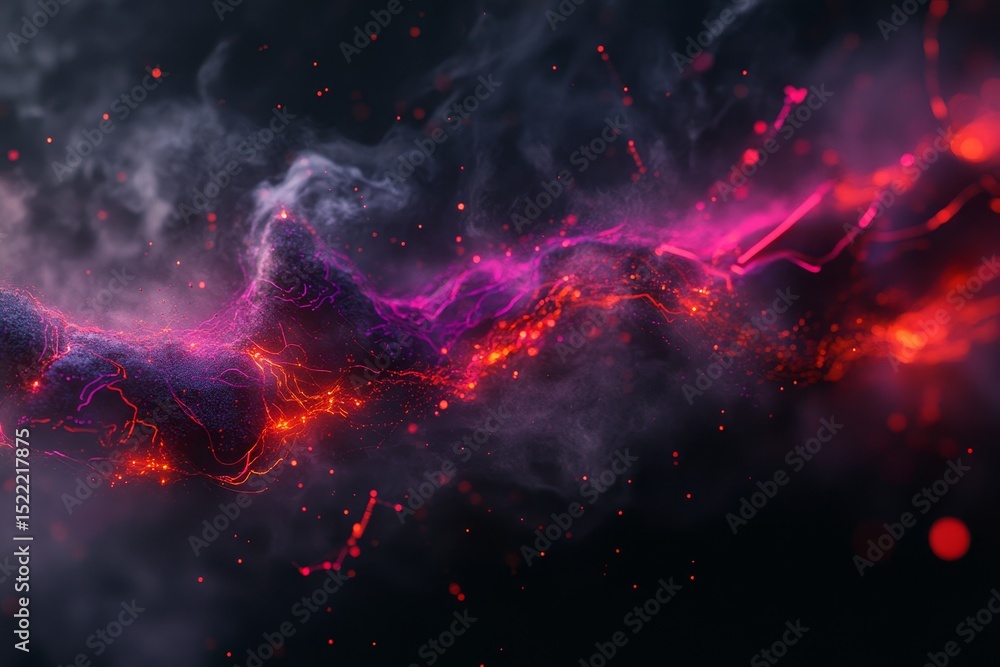 Abstract display of swirling, glowing particles. Abstract display of swirling, glowing particles.