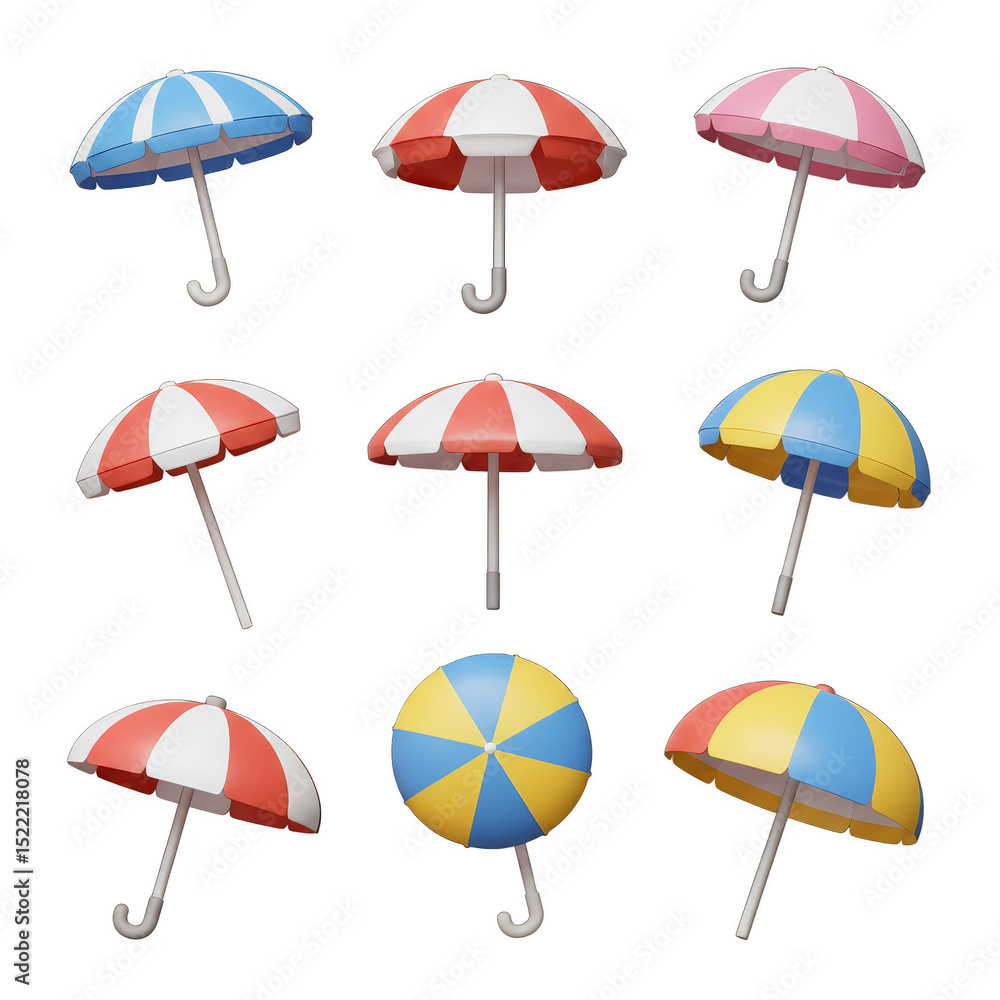 Obraz premium 3d Illustration Of Assorted Beach Umbrellas On Transparent Background