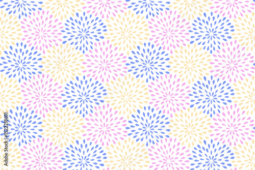 Hand drawn style chrysanthemum pattern called "Mujinagiku" in Japan, Seamless vector background, Beautiful antique flowers/手描きのむじな菊模様、かわいい日本の和柄