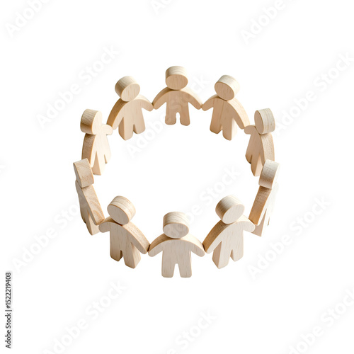 Fotografie Wooden figures in a circle teamwork collaboration on transparent background bond