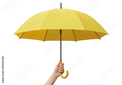 3d Rendering of Yellow Umbrella Held in Hand Isolated on Background