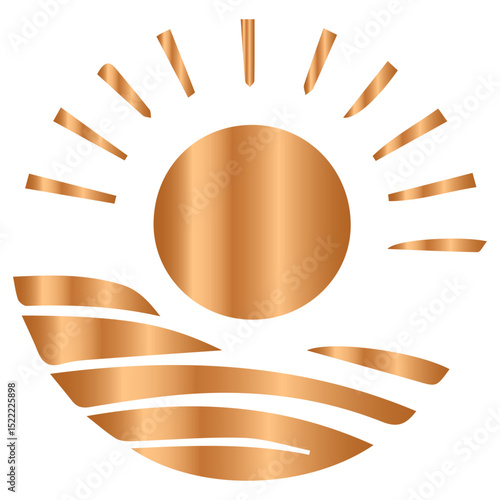 Elegant vector gold sun with the refined texture of brushed aluminum metal