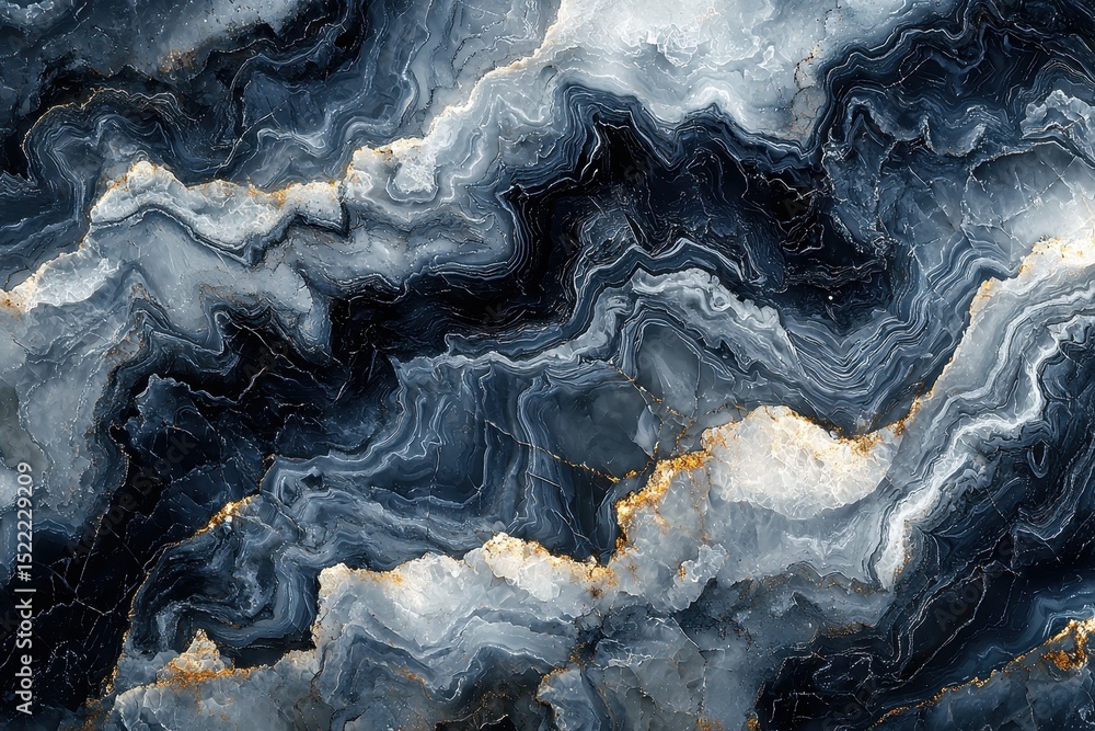 Fototapeta premium Abstract Marble Texture with Gold Veins in Dark Blue and White Tones, Perfect for Modern Interior Design and Artistic Backgrounds