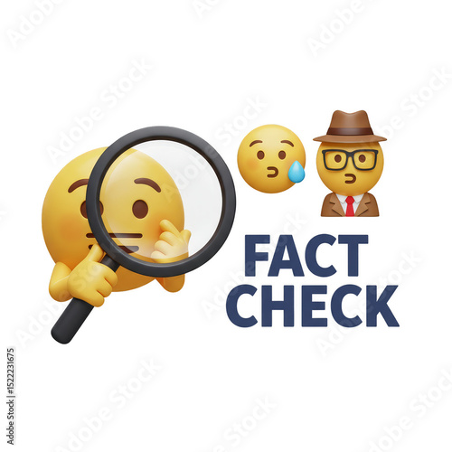 Illustration Fact Checking Emoji with Magnifying Glass for Truth Verification