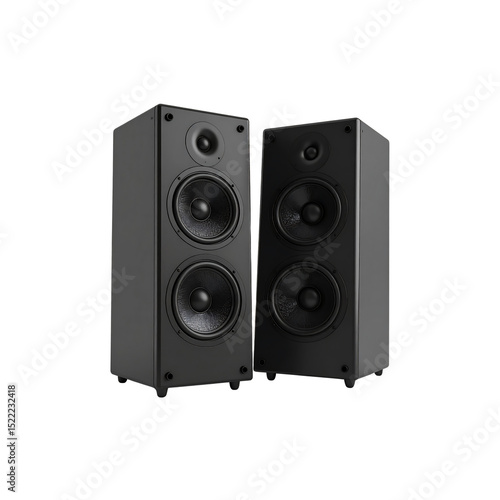 Modern black stereo speakers high fidelity audio on transparent background hifi