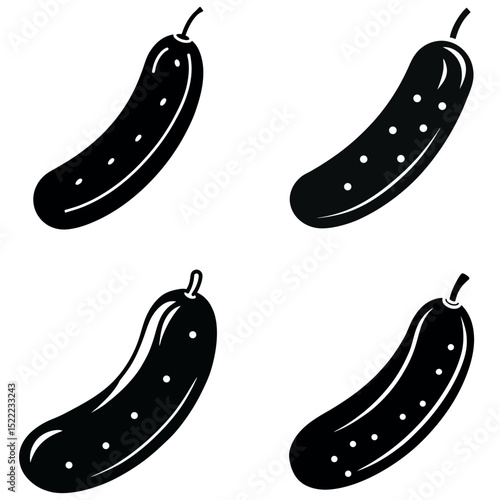Black and White Illustration of Four Stylized Cucumbers with Different Seed Patterns