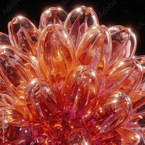 Abstract Glass Flower with Glowing Center 3D Crystal Art Sculpture