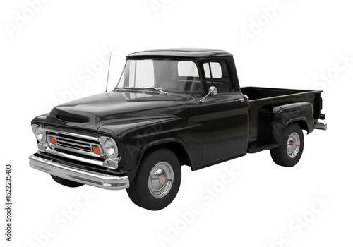 Illustration Black Classic Truck Pickup Car Vehicle on Transparent