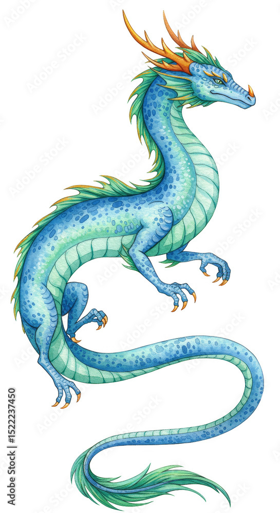 Obraz premium Illustration of a Blue Dragon Mythical Creature Isolated on Transparent