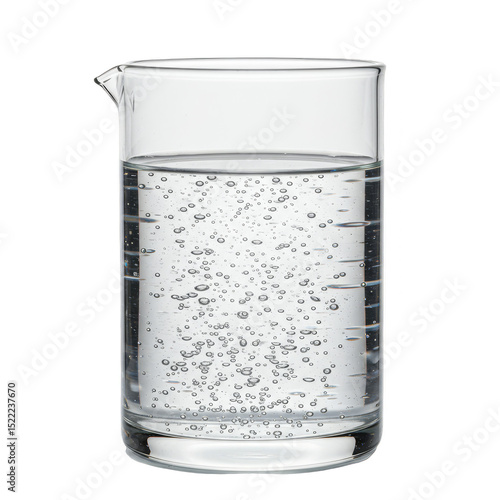 Illustration Glass Beaker with Water Bubbles Transparent Background