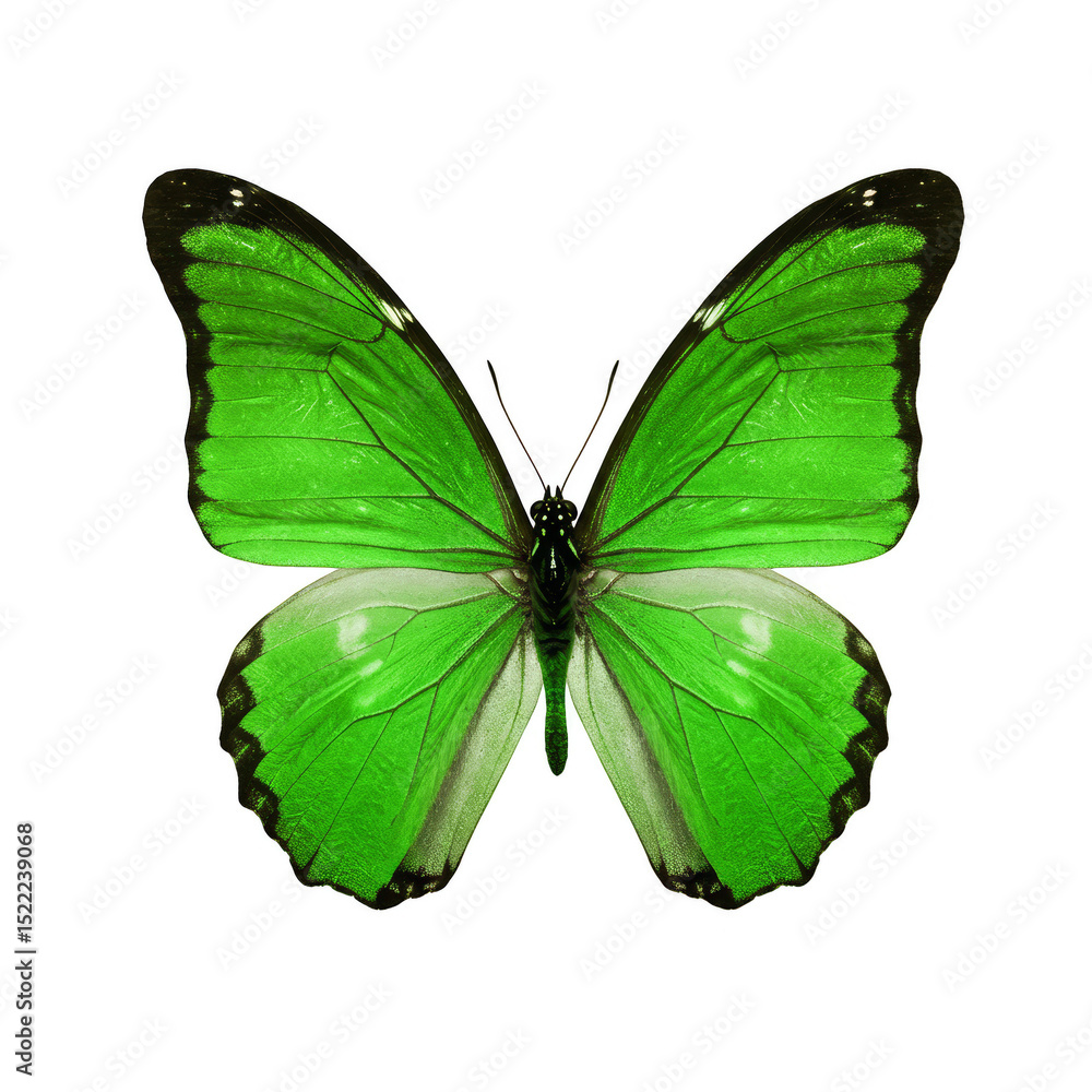 Fototapeta premium Illustration Of Green Butterfly With Transparent Wings Isolated on Black