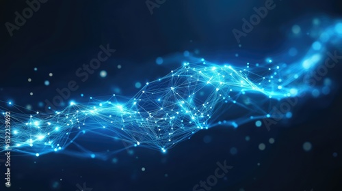 Abstract digital background with flowing luminous lines and particles, showcasing a visualization of data connections, technology concepts, and futuristic networks in blue tones