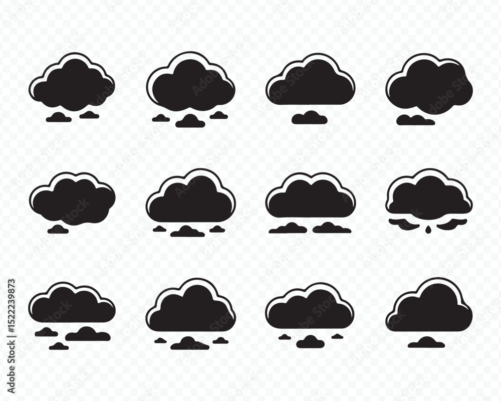 Black Cloud and Weather Icons Set in Minimal Style Vector Black Cloud and Weather Icons Set in Minimal Style Vector