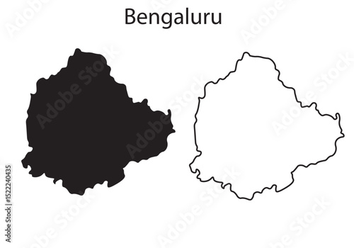 Minimal Bengaluru map silhouette vector in black. Simple outline of India’s tech capital, perfect for infographics, prints, and design use.