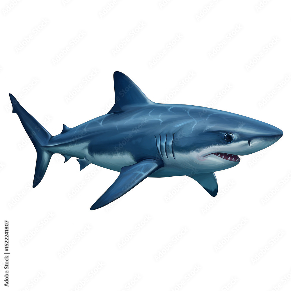 Fototapeta premium Illustration of a White Shark Swimming in the Ocean with Transparent Background