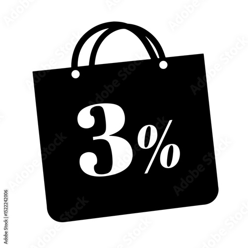 Black shopping label silhouette with percentage on white background, discounts