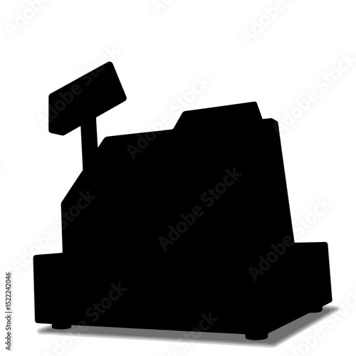 Cash register silhouette on white background, retail symbolism