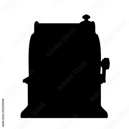 Antique cash register silhouette on white background, vintage elegance