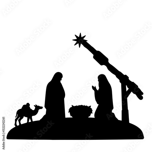 Silhouette of nativity scene with figures, sacred representation