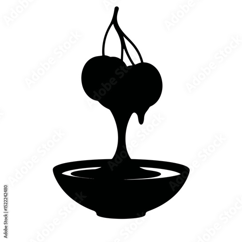 Silhouette of cranberries dripping sauce on white background, culinary art