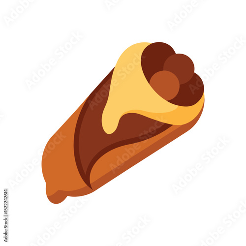 Sweet cannoli dessert pastry isolated on white background simple flat design