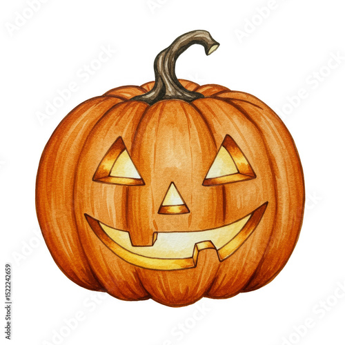Illustration of Orange Halloween Pumpkin Carved Jack O Lantern Glowing