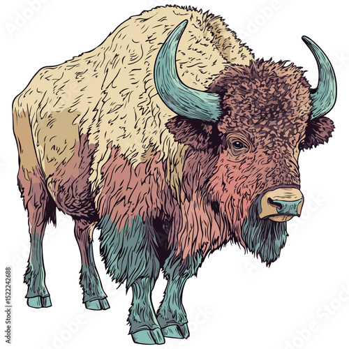 buffalo, animal, vector, transparent background, cattle, isolated, mammal, cute, nature, agriculture, livestock, farm