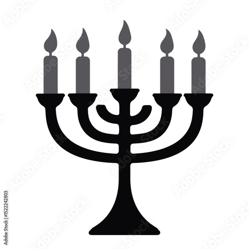 Silhouette of menorah with candles on white background, Hanukkah celebration