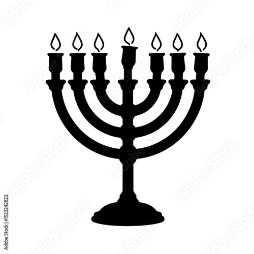 Silhouette of a menorah on white background, Hanukkah celebration