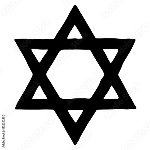 Silhouette of a black Star of David on white background, cultural symbolism