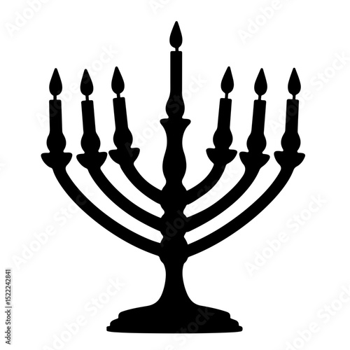 Silhouette of Hanukkah menorah on white background, festival of lights