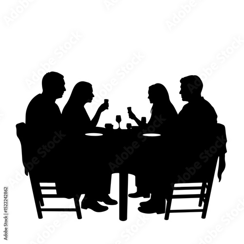 Silhouettes of people sharing drinks at dinner table, family gathering