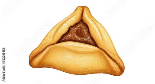 Illustration of Golden Hamantaschen Purim Cookie with Jam on Transparent