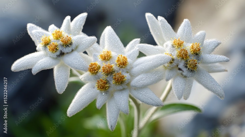 Obraz premium Three white flowers with yellow centers