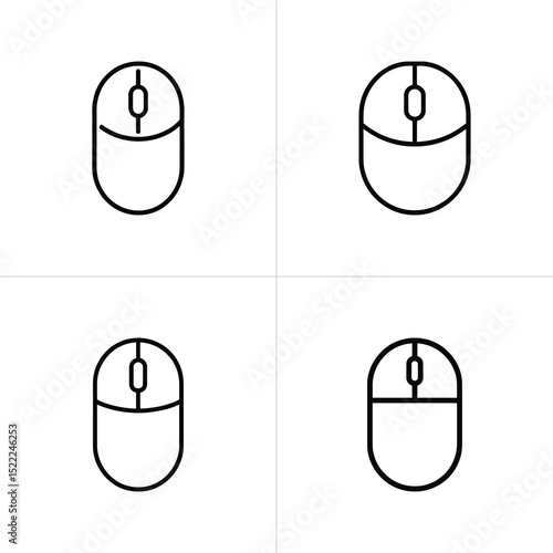 Four Computer Mouse Icons Simple Black Outline Design on White Background in Quadrants