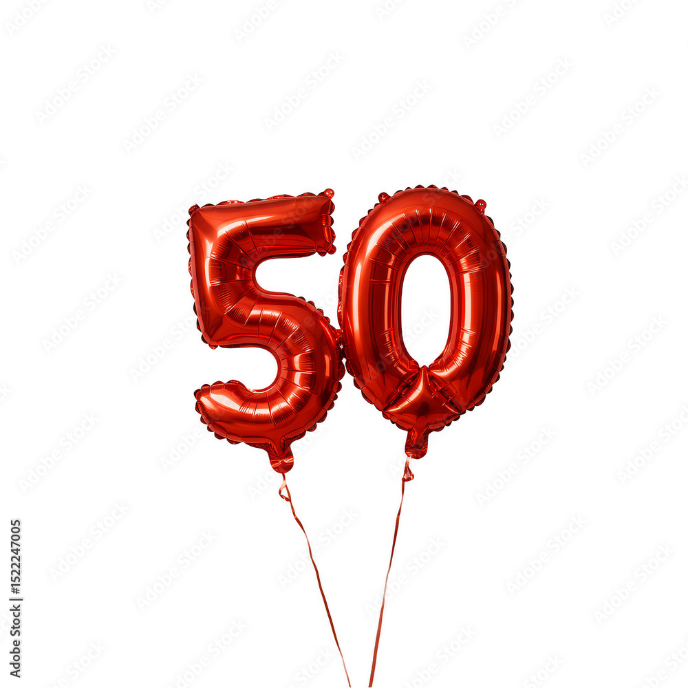 Fototapeta premium Illustration Red Foil 50 Balloon For Anniversary On Transparent Background