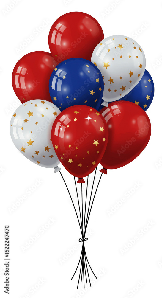 Illustration Of Red White And Blue Celebration Balloons With Gold Stars Illustration Of Red White And Blue Celebration Balloons With Gold Stars