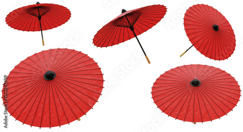 Illustration Red Japanese Paper Umbrellas Collection with Transparent BG