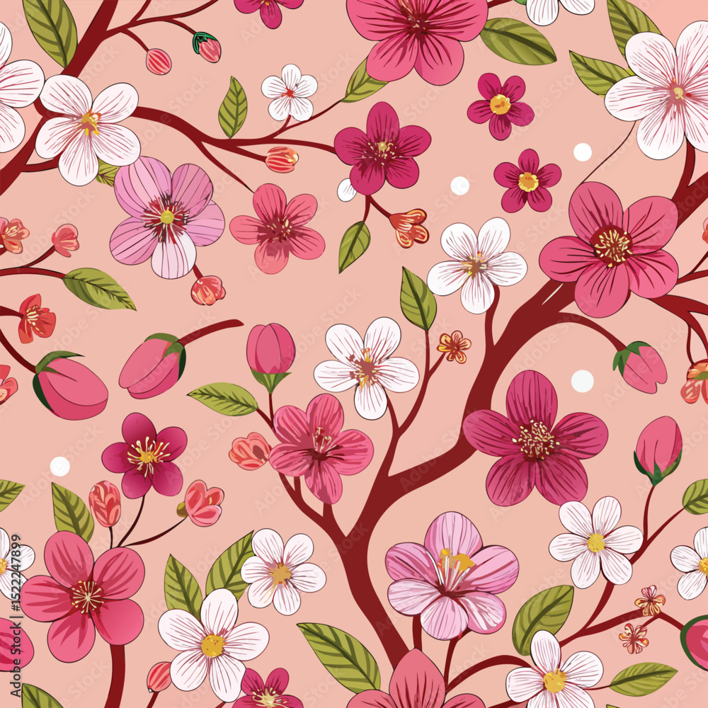 Cherry Blossom Seamless Pattern – Elegant Floral Spring Background with Sakura Flowers Cherry Blossom Seamless Pattern – Elegant Floral Spring Background with Sakura Flowers